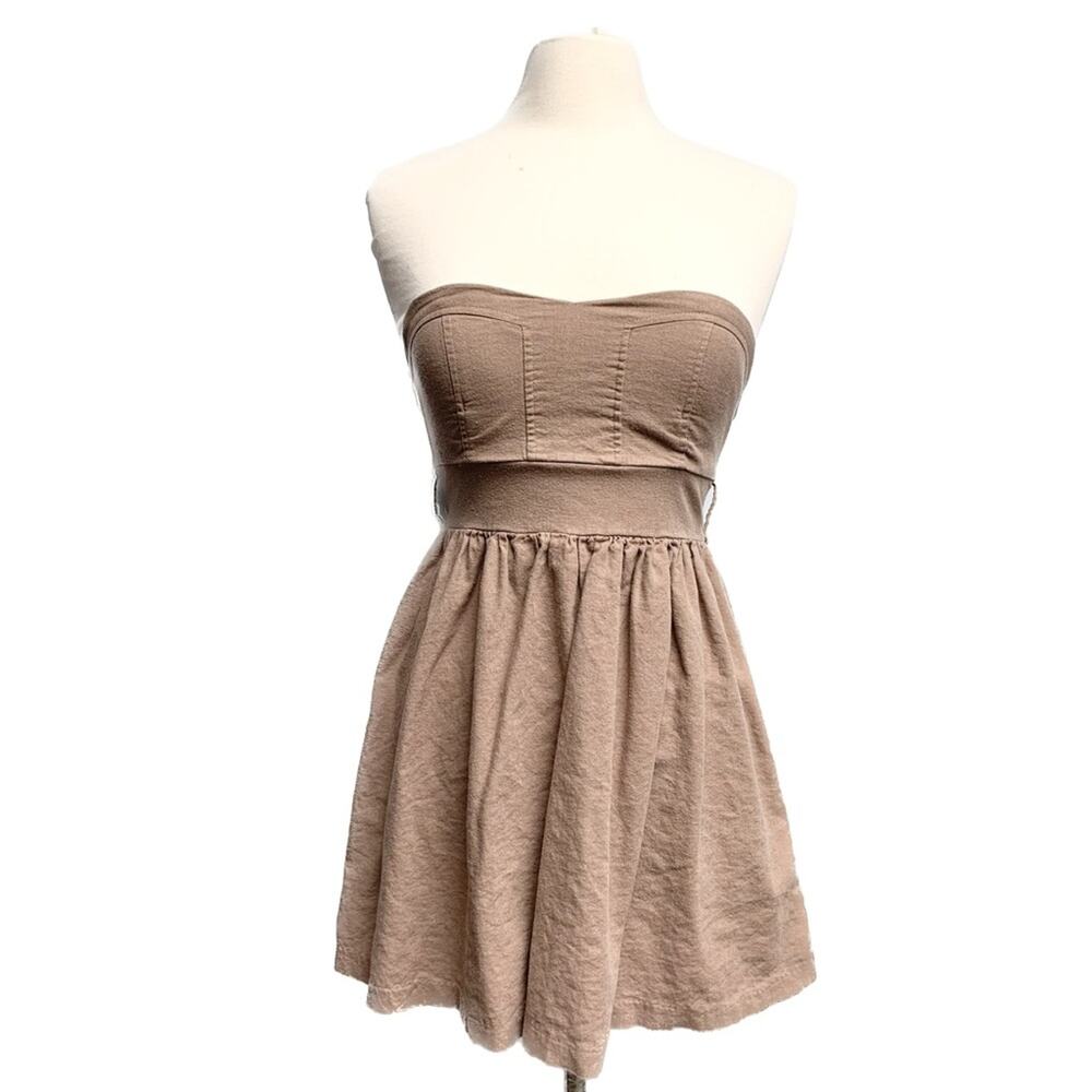 Brown Strapless Mini Fit and Flare Skater Dress